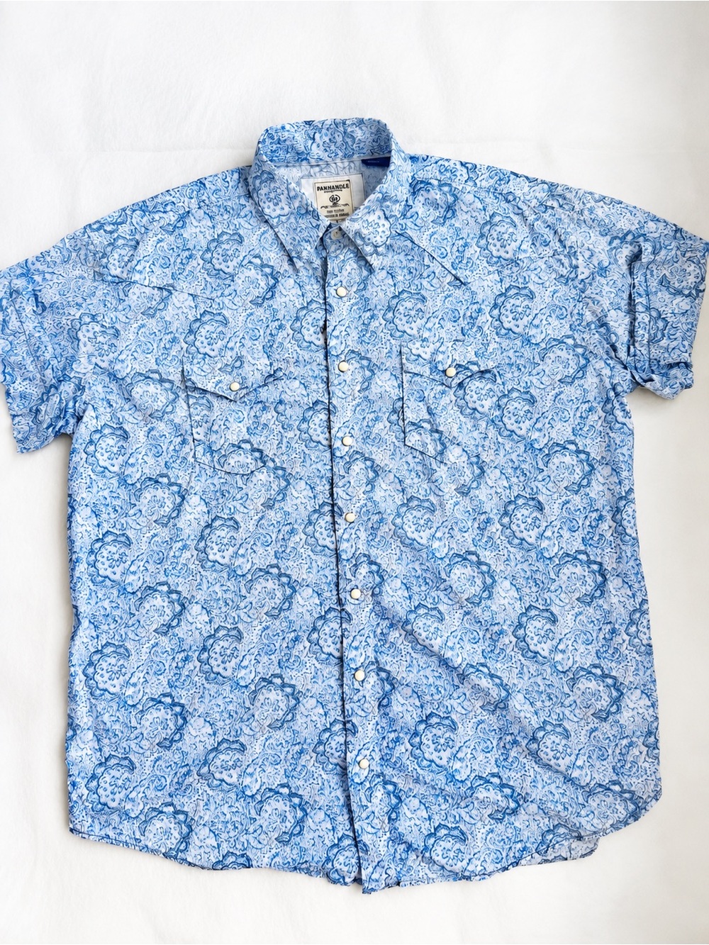 Panhandle Men's Short Sleeve
Western Pearl Snap Shirt Blue
Paisley Print XL